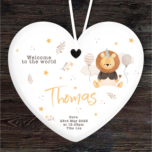 Pastel Neutral New Baby Lion Heart Personalised Gift Keepsake Hanging Ornament