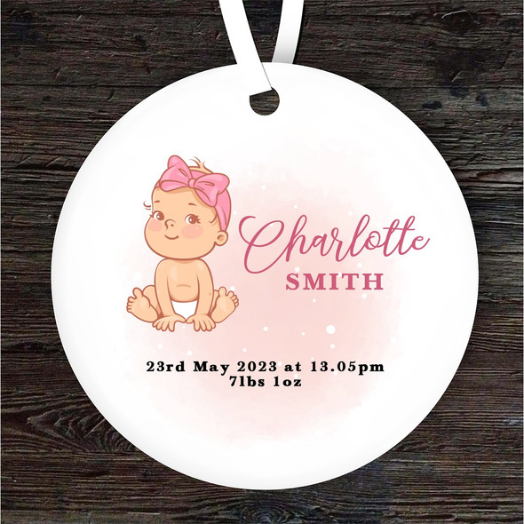 New Baby Girl Birth Details Round Personalised Gift Keepsake Hanging Ornament
