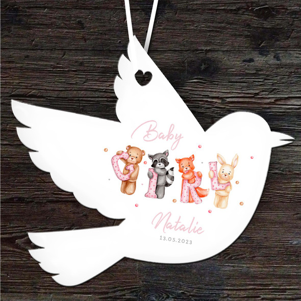 Animals New Baby Girl Bird Personalised Gift Keepsake Hanging Ornament Plaque