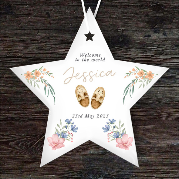 New Baby Floral Shoes Star Personalised Gift Keepsake Hanging Ornament Plaque
