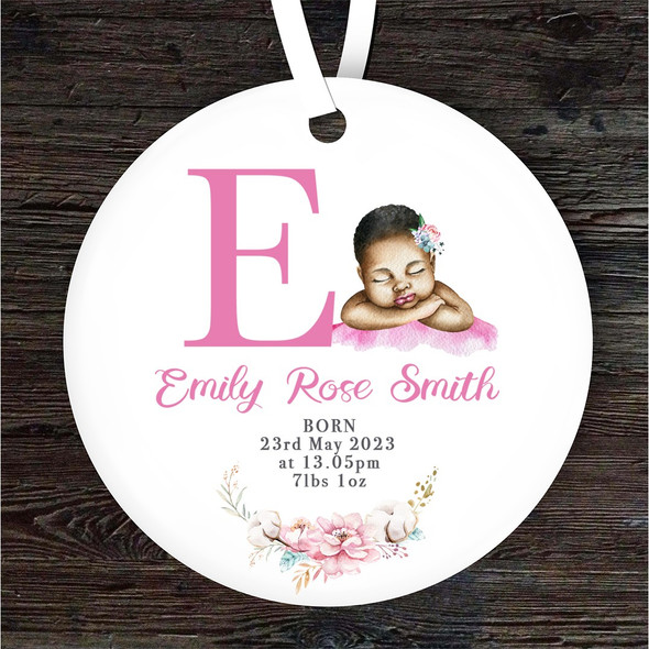 New Baby Girl Dark Skin New Baby Letter E Personalised Gift Hanging Ornament