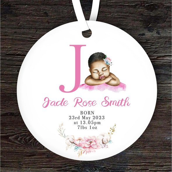 New Baby Girl Dark Skin New Baby Letter J Personalised Gift Hanging Ornament
