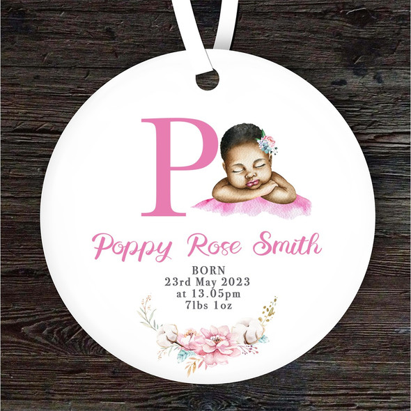 New Baby Girl Dark Skin New Baby Letter P Personalised Gift Hanging Ornament