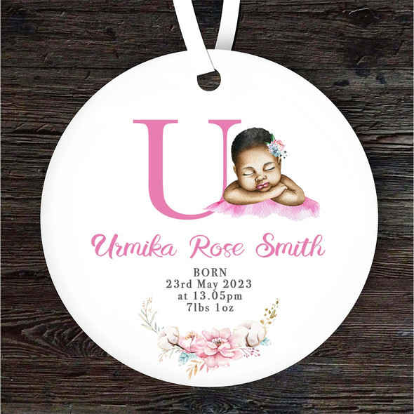 New Baby Girl Dark Skin New Baby Letter U Personalised Gift Hanging Ornament