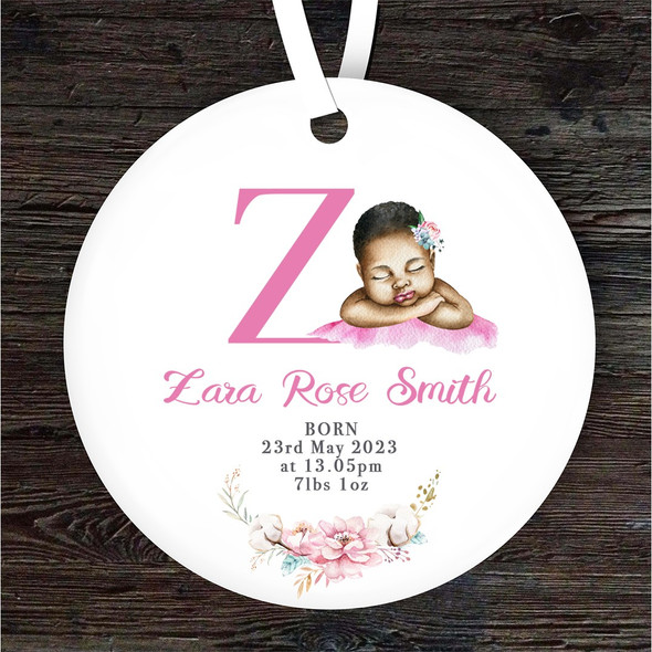 New Baby Girl Dark Skin New Baby Letter Z Personalised Gift Hanging Ornament