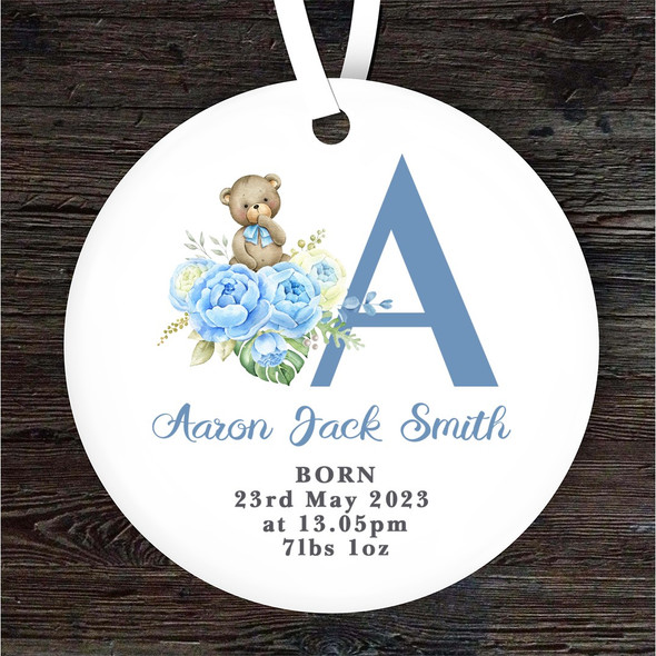 New Baby Boy Teddy Bear Letter A Personalised Gift Keepsake Hanging Ornament