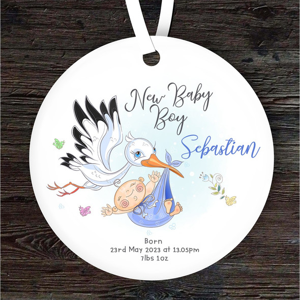 New Baby Boy Stork Birth Details Personalised Gift Keepsake Hanging Ornament