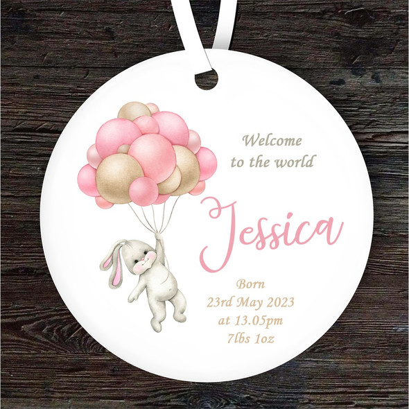 New Baby Girl Bunny Pink Balloon Personalised Gift Keepsake Hanging Ornament