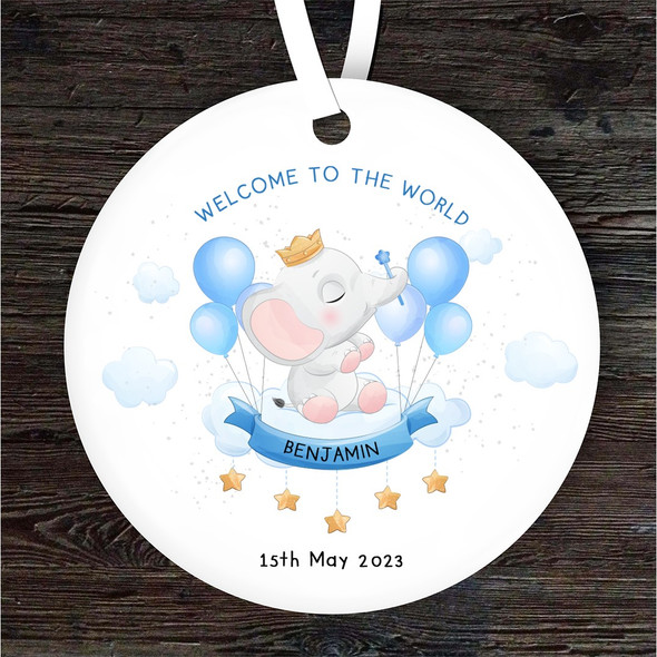 New Baby Boy Blue Elephant Stars Personalised Gift Keepsake Hanging Ornament