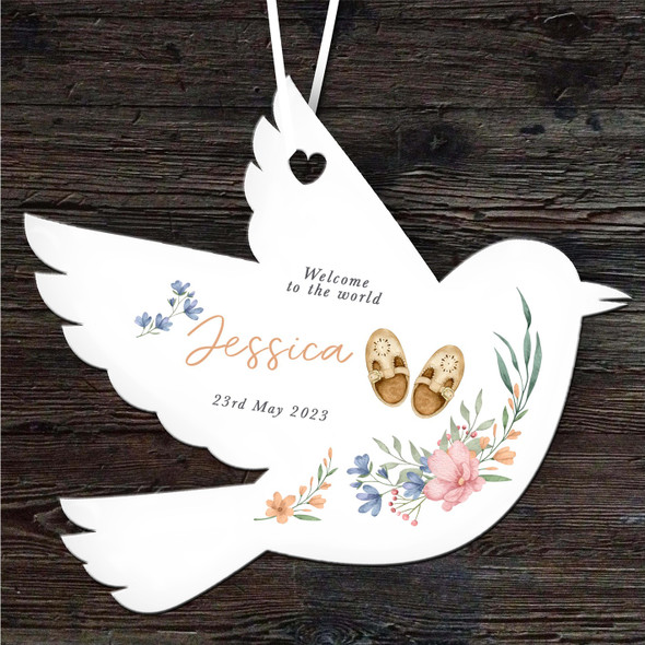 Welcome New Baby Baby Shoes Bird Personalised Gift Keepsake Hanging Ornament