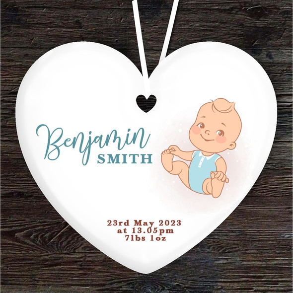 New Baby Boy Birth Details Heart Personalised Gift Keepsake Hanging Ornament