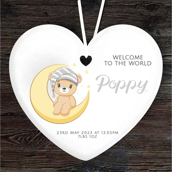 New Baby Neutral Bear Moon Heart Personalised Gift Keepsake Hanging Ornament