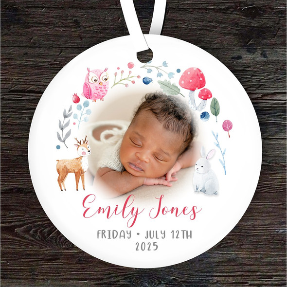 New Baby Girl Animal Photo Round Personalised Gift Keepsake Hanging Ornament