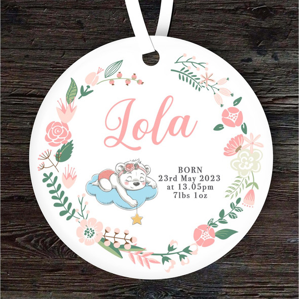 New Baby Pink Pastel Birth Details Round Personalised Gift Hanging Ornament