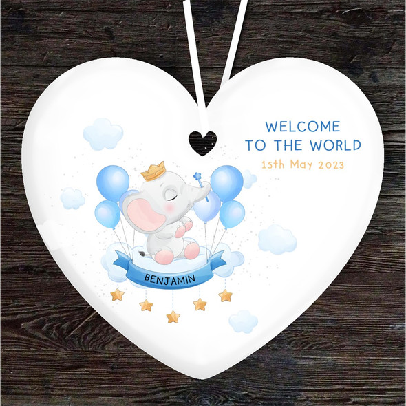 New Baby Boy Welcome Blue Elephant Heart Personalised Gift Hanging Ornament
