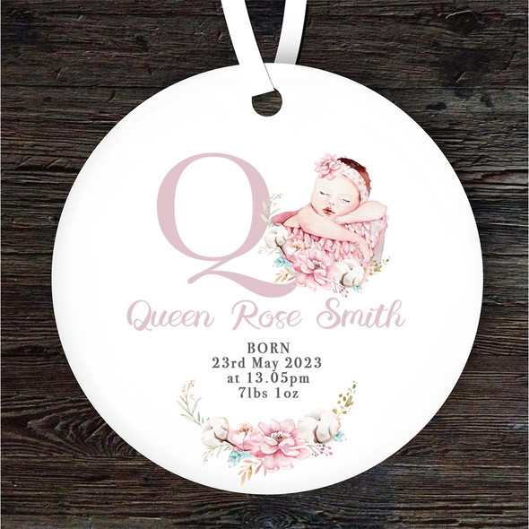 New Baby Girl New Baby Letter Q Personalised Gift Keepsake Hanging Ornament