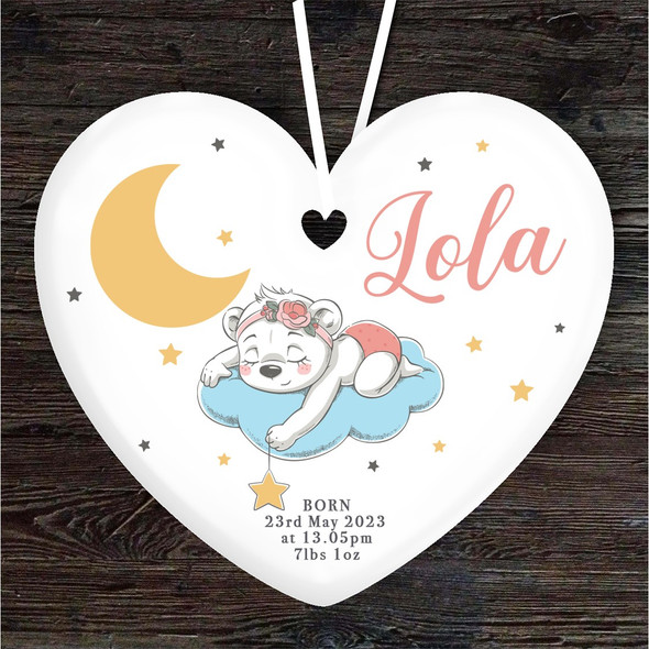 New Baby Girl Sleeping Bear Stars Heart Personalised Gift Hanging Ornament