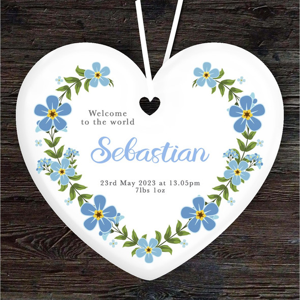 New Baby Boy Blue Wreath Heart Personalised Gift Keepsake Hanging Ornament