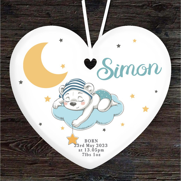 New Baby Boy Sleeping Bear Stars Heart Personalised Gift Hanging Ornament