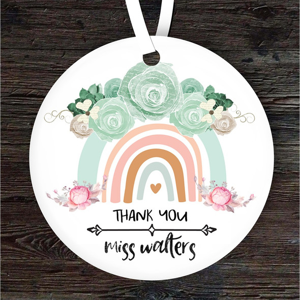 Pretty Pastel Rainbow Thank You Teacher Round Personalised Gift Hanging Ornament