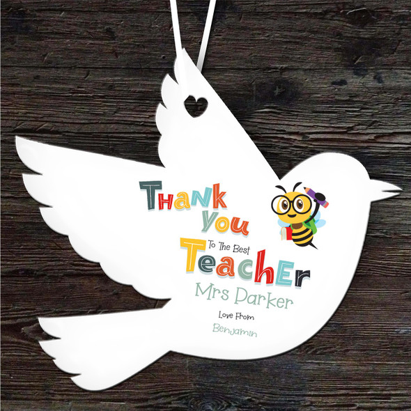 Thank You Best Teacher Funky School Bee Bird Personalised Gift Hanging Ornament