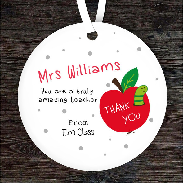 Thank You Amazing Teacher Red Apple Personalised Gift Keepsake Hanging Ornament