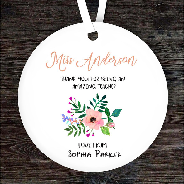 Thank You Amazing Teacher Flowers Personalised Gift Keepsake Hanging Ornament