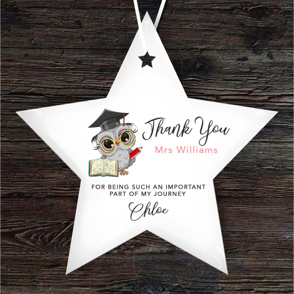 Thank You Teacher Clever Owl Star Personalised Gift Keepsake Hanging Ornament