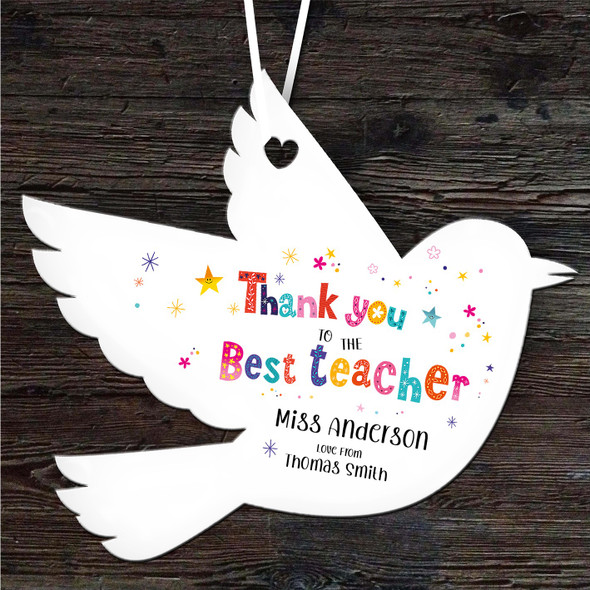 Thank You Best Teacher Funky Letters Bird Personalised Gift Hanging Ornament