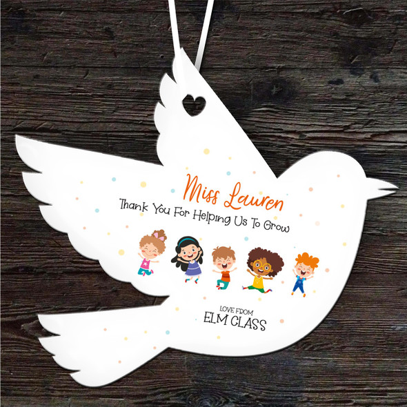 Thank You Teacher Happy Kids Class Bird Personalised Gift Hanging Ornament