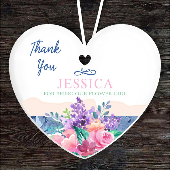 Bright Thank You Flower Girl Heart Personalised Gift Keepsake Hanging Ornament