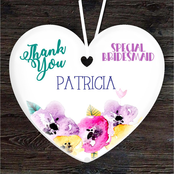 THANK YOU BRIGHT BRIDESMAID Heart Personalised Gift Keepsake Hanging Ornament