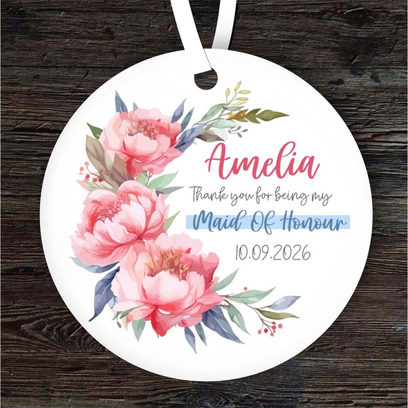 Thank You Maid Of Honour Wedding Round Personalised Gift Hanging Ornament