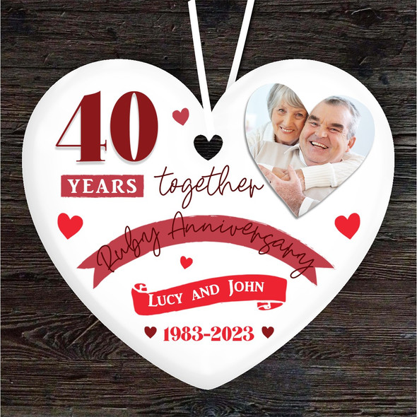 40 Years 40th Wedding Anniversary Ruby Heart Personalised Gift Hanging Ornament