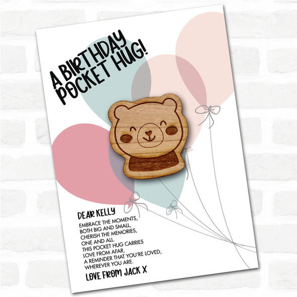 Teddy Bear Face Balloons Happy Birthday Personalised Gift Pocket Hug
