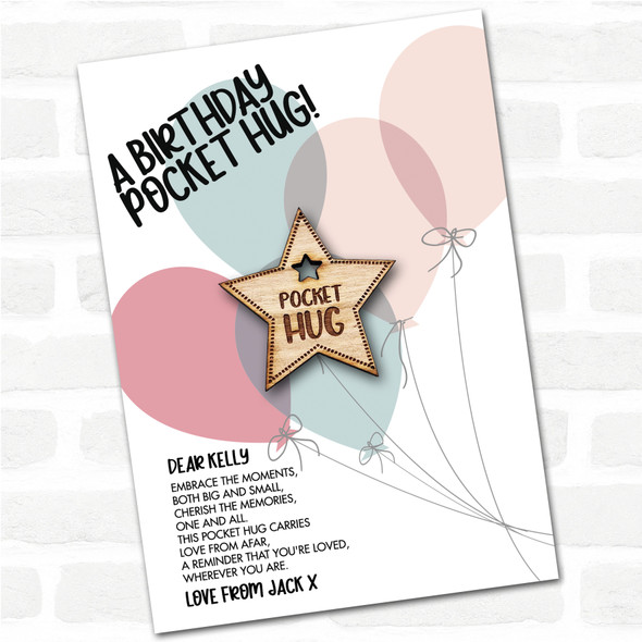 Star Hole Balloons Happy Birthday Personalised Gift Pocket Hug