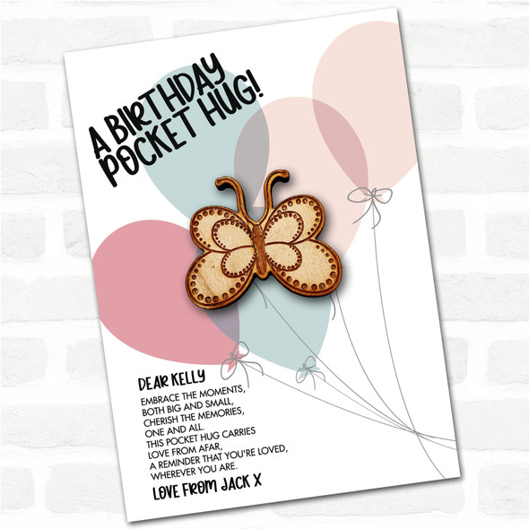 Dotty Outline Butterfly Balloons Happy Birthday Personalised Gift Pocket Hug