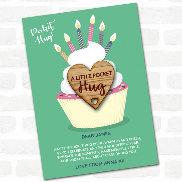 Hole Cut From Heart Cupcake Happy Birthday Personalised Gift Pocket Hug