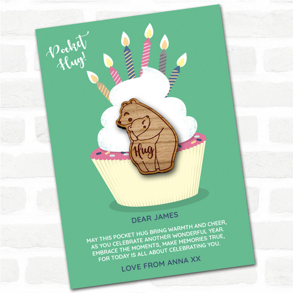 Parent Child Bears Cupcake Happy Birthday Personalised Gift Pocket Hug