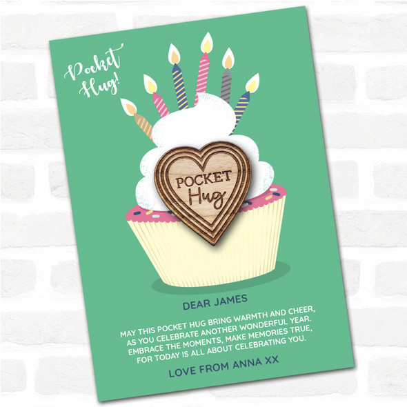 Hearts Pattern Cupcake Happy Birthday Personalised Gift Pocket Hug