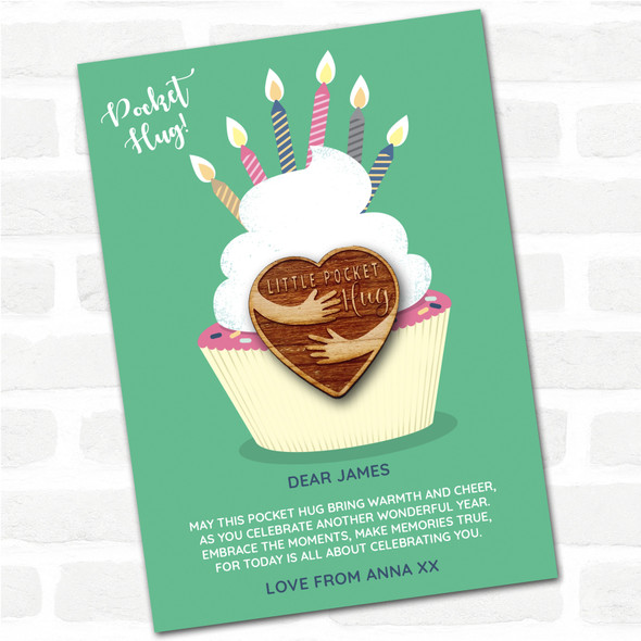 Heart And Cuddled Arms Cupcake Happy Birthday Personalised Gift Pocket Hug