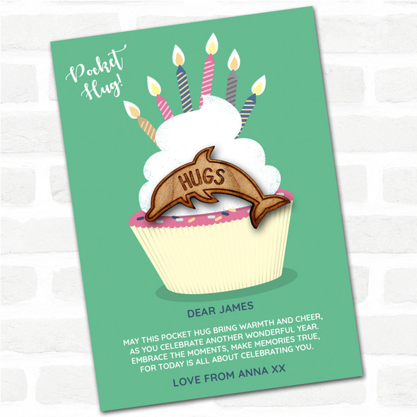 Dolphin Cupcake Happy Birthday Personalised Gift Pocket Hug