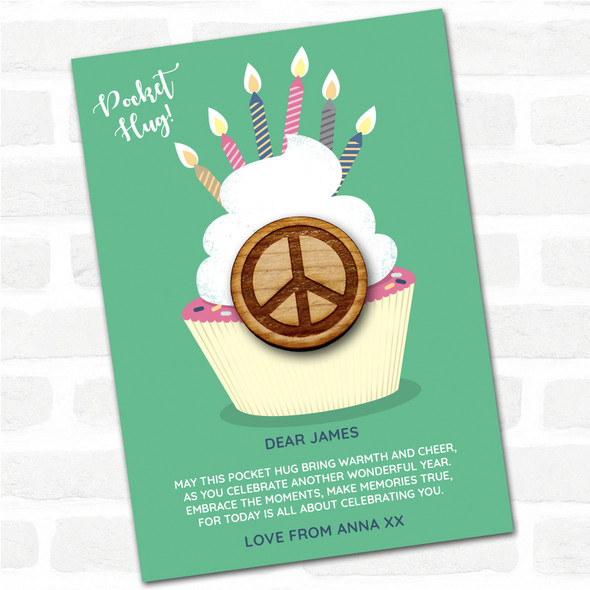 Peace Symbol Cupcake Happy Birthday Personalised Gift Pocket Hug