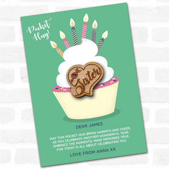 Sister In Heart & Rose Cupcake Happy Birthday Personalised Gift Pocket Hug