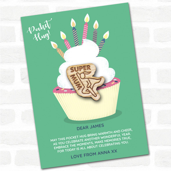 Super Mum Woman Cape Cupcake Happy Birthday Personalised Gift Pocket Hug