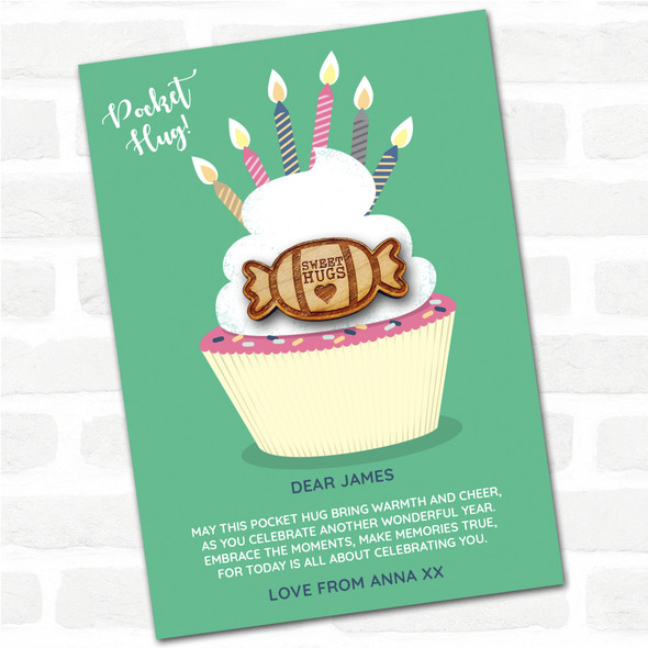 Sweet In Wrapper Heart Cupcake Happy Birthday Personalised Gift Pocket Hug