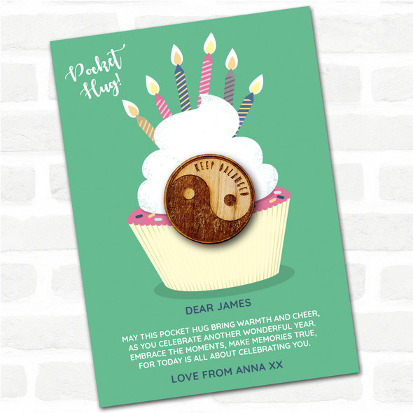 Ying Yang Cupcake Happy Birthday Personalised Gift Pocket Hug