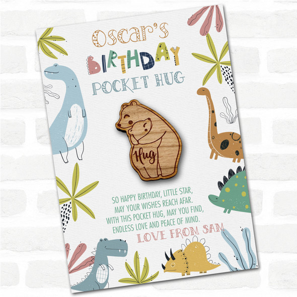 Parent Child Bears Kid's Boys Birthday Dinosaur Personalised Gift Pocket Hug