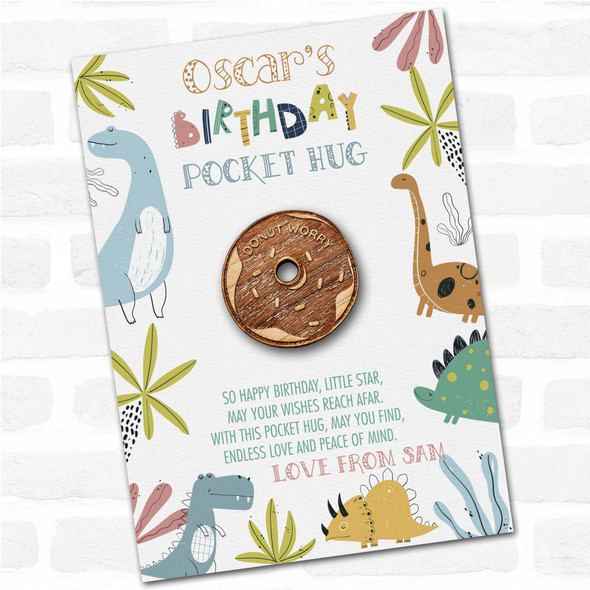 Donut Icing & Kid's Boys Birthday Dinosaur Personalised Gift Pocket Hug