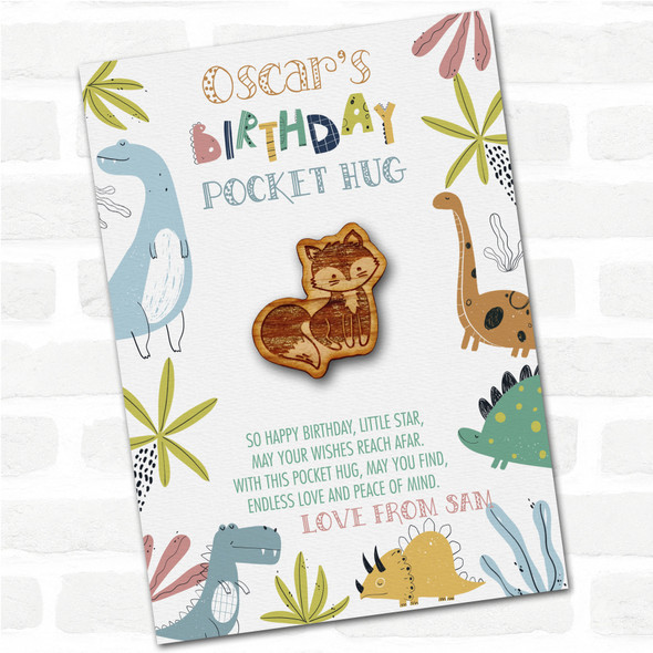 Fluffy Cute Fox Kid's Boys Birthday Dinosaur Personalised Gift Pocket Hug